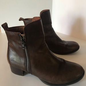 Born brown leather ankle boots with side zips